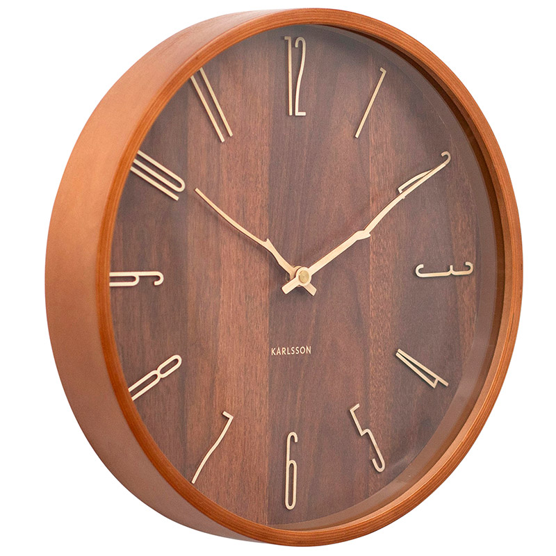 Horloge murale ronde placage en bois clair, aiguilles en forme de branche
