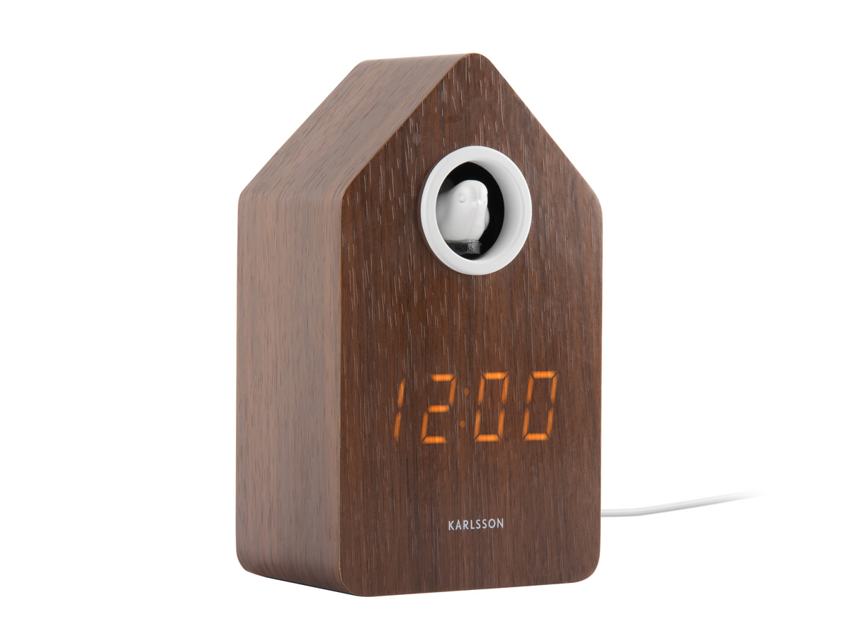 Réveil LED en placage de bois noir, avec coucou