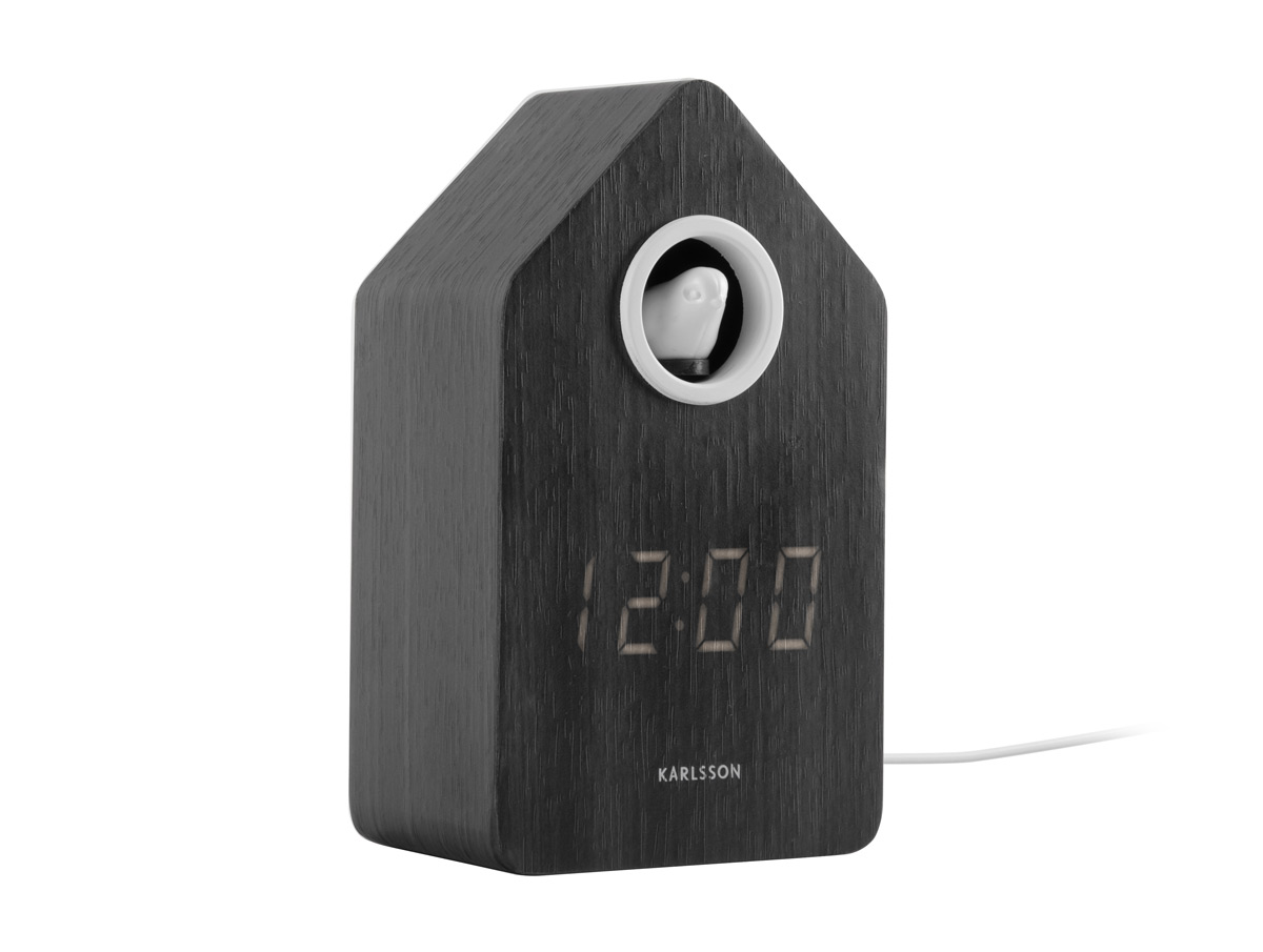 Réveil LED en placage de bois noir, avec coucou