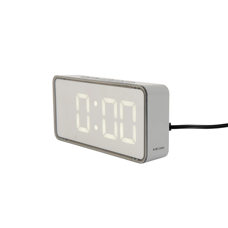 Réveil rectangulaire gris avec écran LED gris