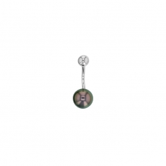 Piercing nombril argent rhodié 925/1000 orné d'une perle de Tahiti ronde de culture