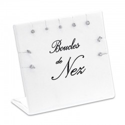 Présentoir 9 boucles nez en Or blanc 750/1000 avec oxydes de zirconium: 5 griffes et 2 sertis clos