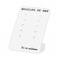 Présentoir de 10 boucles de nez Or blanc 750/1000 avec oxydes de zirconium