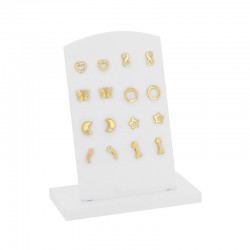 Présentoir de 8 paires de boucles d'oreilles assorties enfant en Or 375/1000 et poussettes silicone