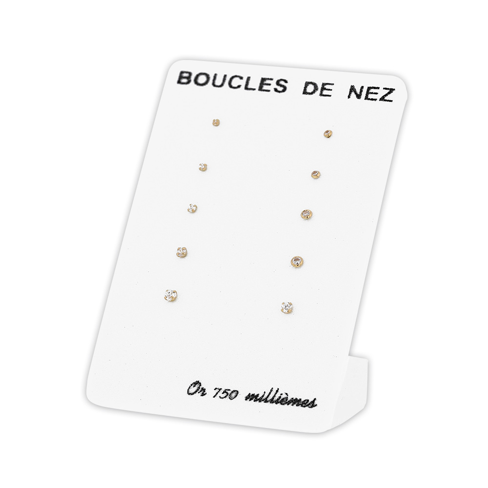 Présentoir de 10 boucles de nez Or 750/1000 avec oxydes de zirconium