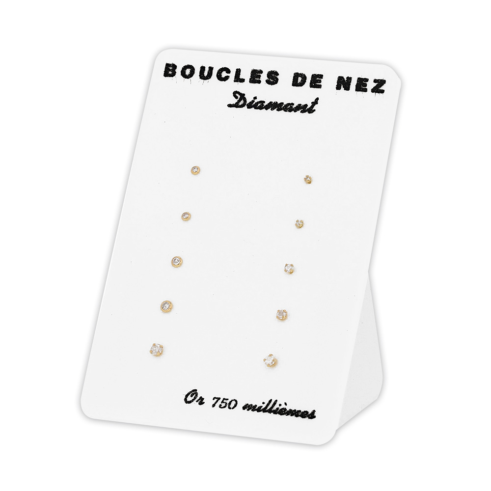 Présentoir de 10 boucles de nez Or 750/1000 et diamants