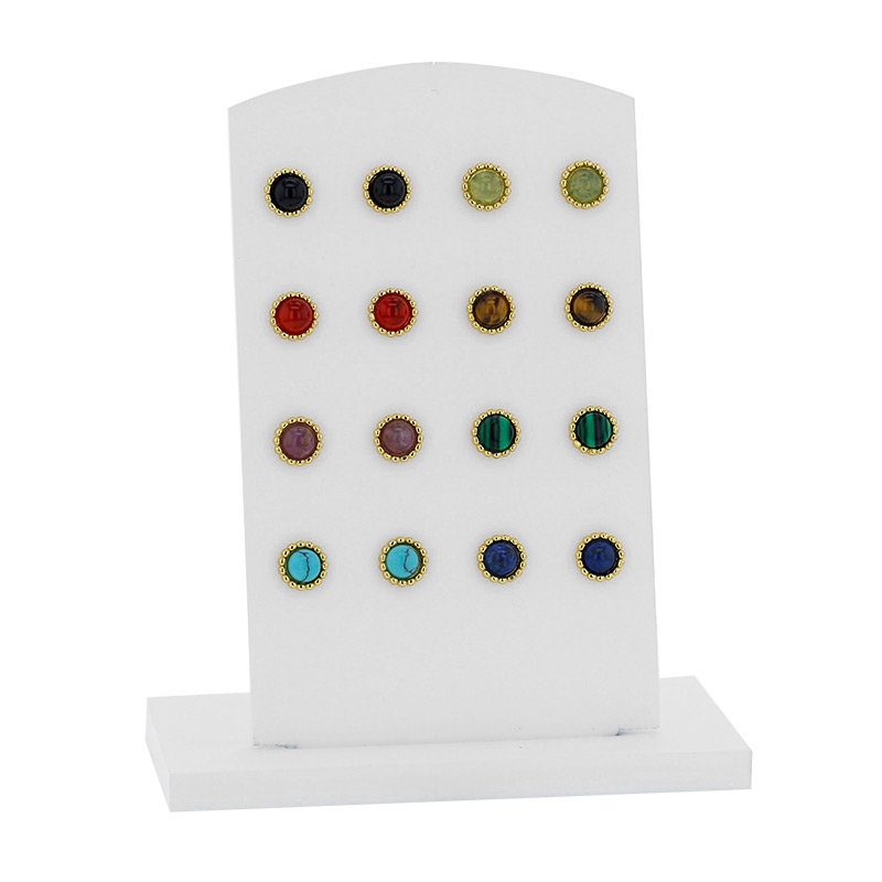 Présentoir 20 paires de boucles d'oreilles en pierres naturelles, perlées, argent 925/1000 rhodié