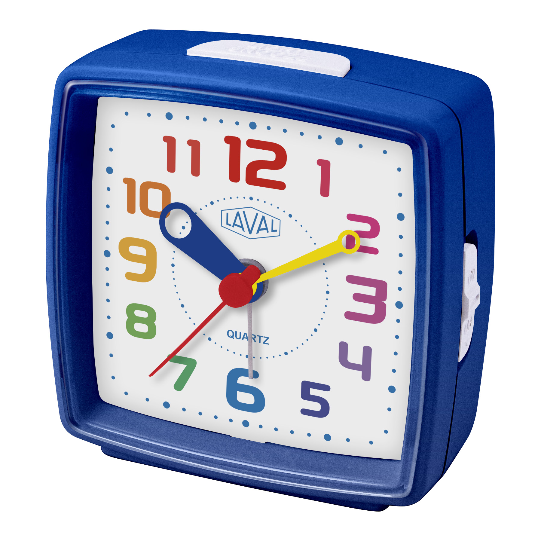 Réveil carré bleu LAVAL pour enfant, quartz silencieux, alarme, lumière et chiffres multicolores