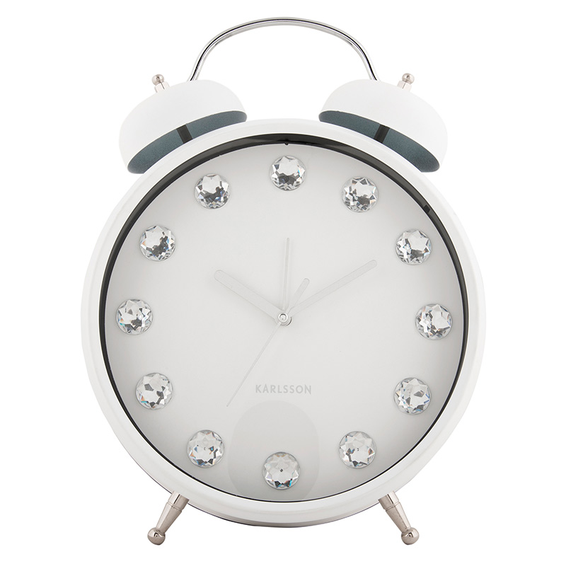 Réveil cloches Glam Diamonds XL en métal noir avec pierres synthétiques