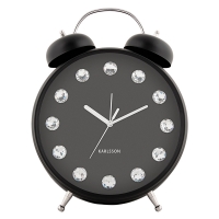 Réveil cloches Glam Diamonds XL en métal noir avec pierres synthétiques