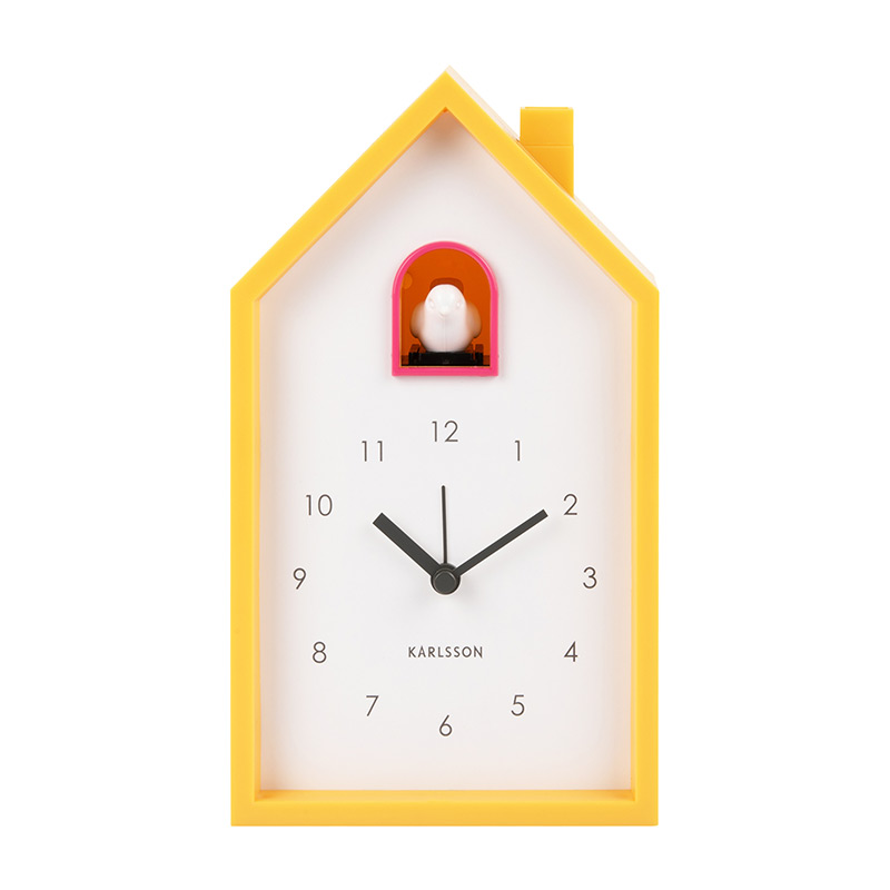 Réveil coucou en forme de maison, ocre-jaune