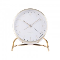 Réveil design blanc sur pied pliable doré brossé