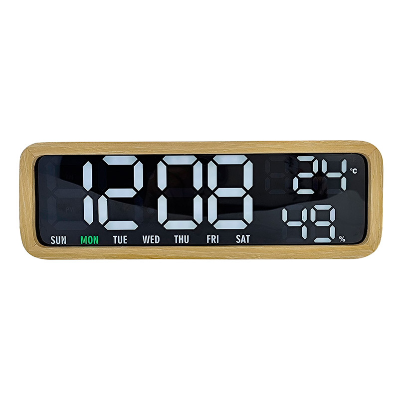 Réveil en bois foncé de tilleul avec température et taux d'humidité