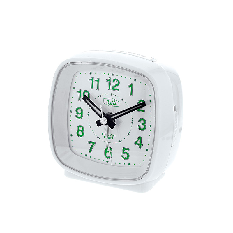 Réveil LAVAL à quartz silencieux, blanc avec lumière