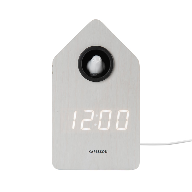 Réveil LED en placage de bois noir, avec coucou