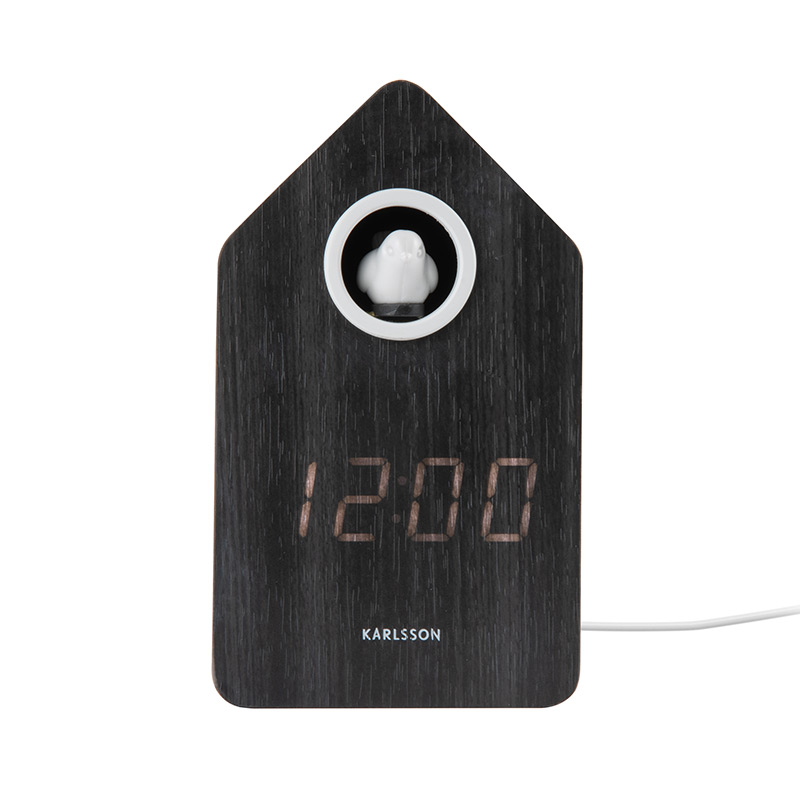 Réveil LED en placage de bois noir, avec coucou