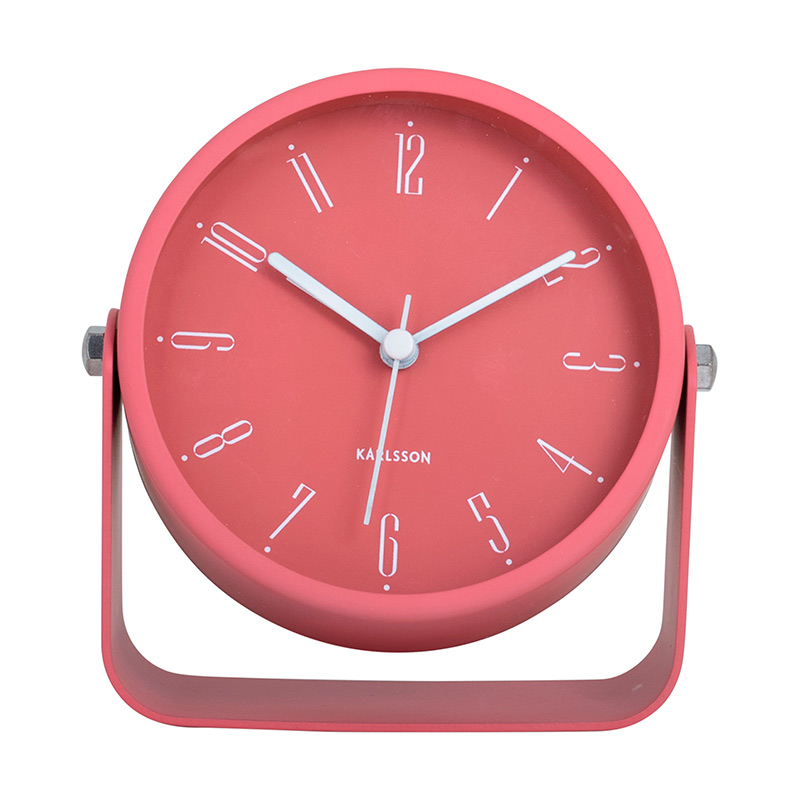 Réveil métal rose poudré inclinable sur pied