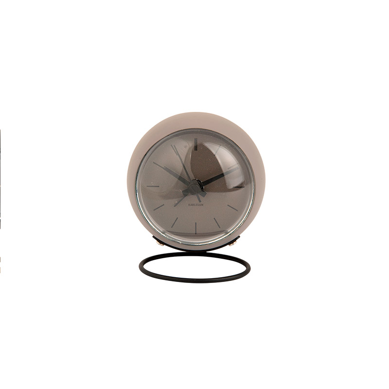 Réveil mini-globe marron à poser, pied métal taupe