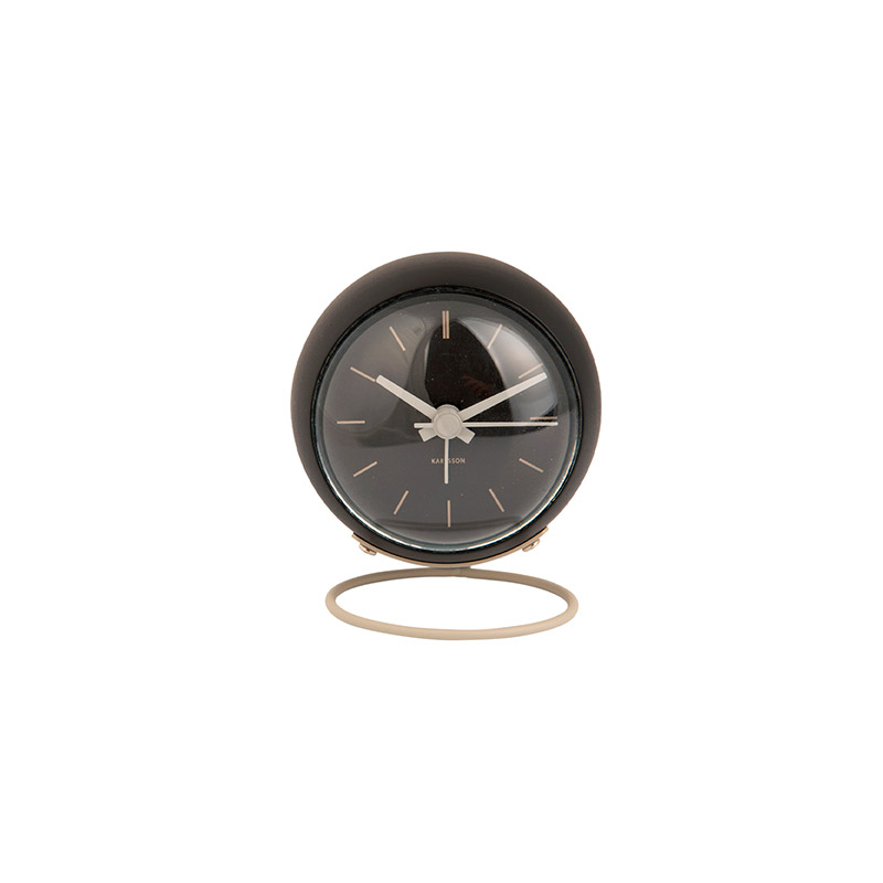Réveil mini-globe marron à poser, pied métal taupe