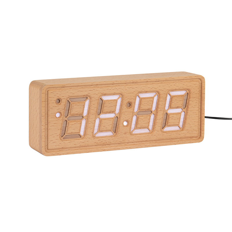 Réveil rectangulaire en bois de sapin, couleur bois foncé