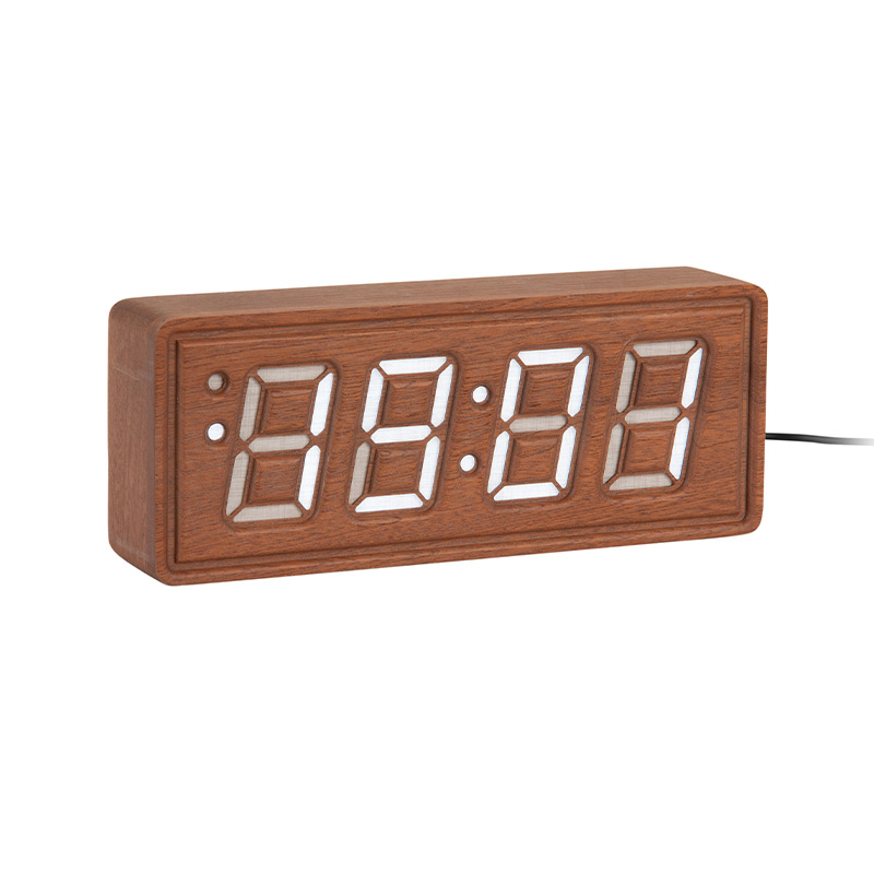 Réveil rectangulaire en bois de sapin, couleur bois foncé