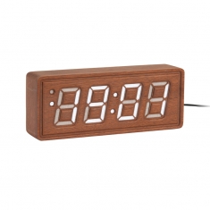 Réveil rectangulaire en bois de sapin, couleur bois foncé