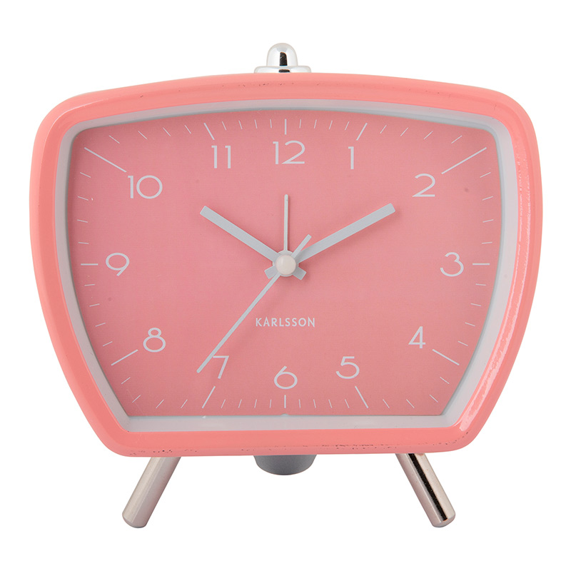 Réveil rétro métal rose sur pied