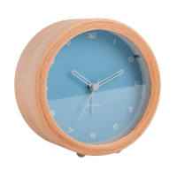 Réveil rond en bois, avec cadran bleu