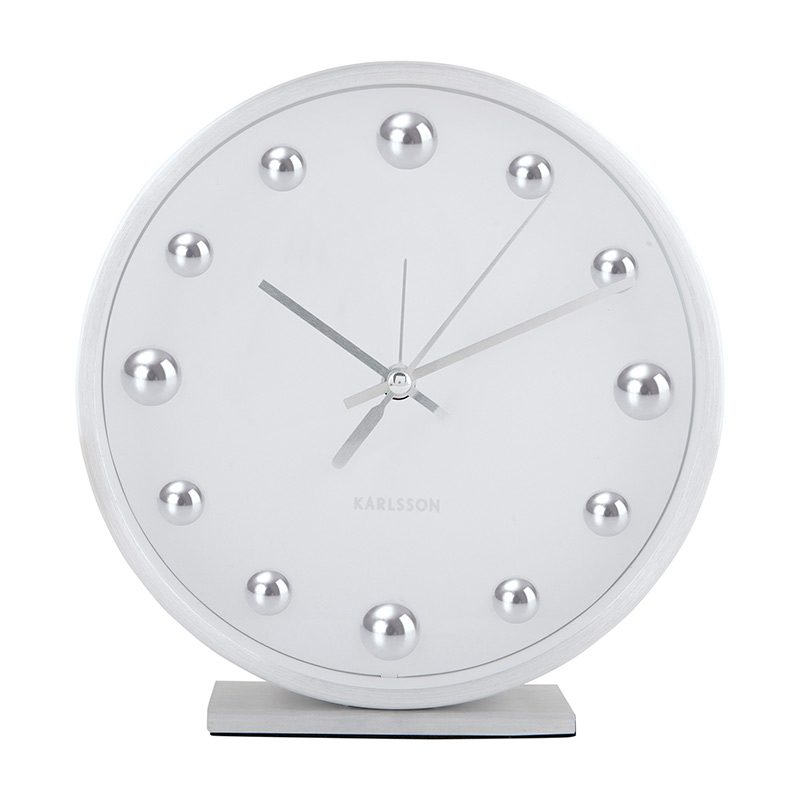 Réveil Shiny Dots blanc et argent brossé