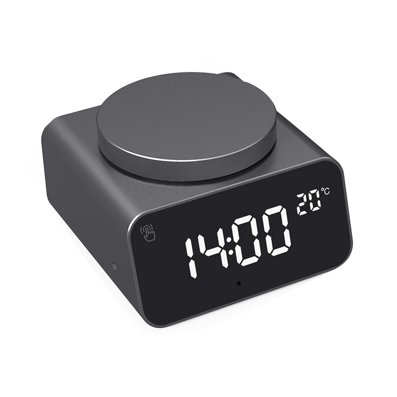 Réveil, thermomètre et chargeur sans fil en aluminium recyclé gris clair