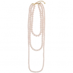 Sautoir 3 rangs orné de perles de Majorque rose, fermoir en laiton doré