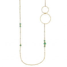Sautoir à chaîne boules en acier doré, avec deux cercles et des boules en aventurine