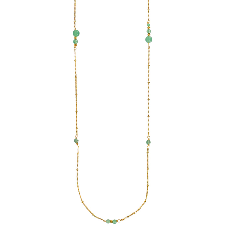 Sautoir à chaîne boules en acier doré et des boules en aventurine