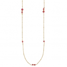 Sautoir à chaîne boules en acier doré et des boules en rhodonite