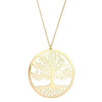 Sautoir arbre de vie lisse, argent 925/1000 doré