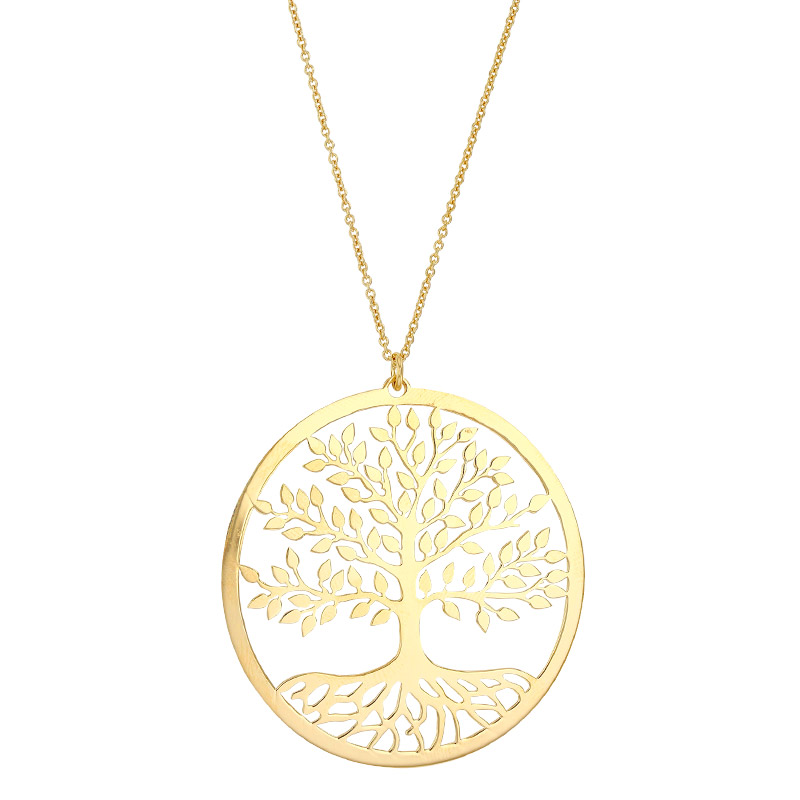 Sautoir arbre de vie lisse, argent 925/1000 doré