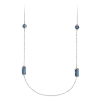 Sautoir argent 925/1000 rhodié avec rectangle en verre bleu