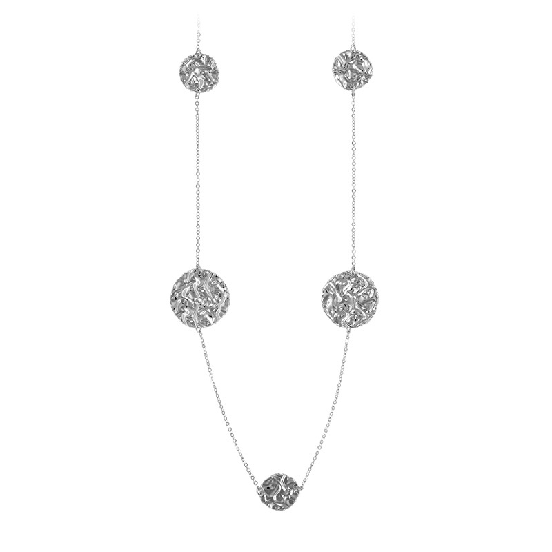 Sautoir argent 925/1000 rhodié orné de motifs ronds aspect froissé