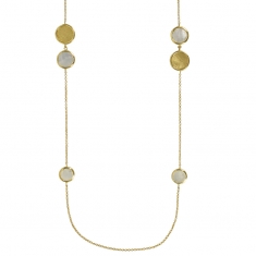 Sautoir avec 5 ronds en nacre et 3 ronds brossés, argent 925/1000 doré