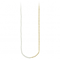 Sautoir chaîne laiton doré avec maille grains de café et perles de Majorque blanches