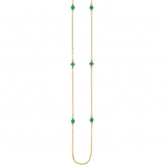 Sautoir DOUBLE-FACE ronds et trèfles en émail bleu turquoise et argent 925/1000 doré