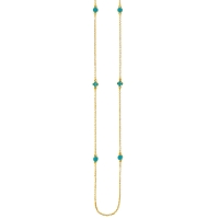 Sautoir DOUBLE-FACE ronds et trèfles en émail bleu turquoise et argent 925/1000 doré