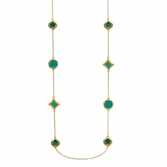Sautoir en argent 925/1000 doré avec motifs en turquoise reconstituée