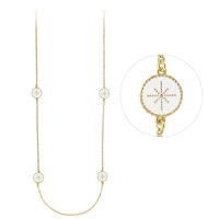 Sautoir en argent 925/1000 doré avec ronds en émail blanc avec étoiles