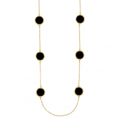 Sautoir en argent 925/1000 doré orné de ronds en Agate noire