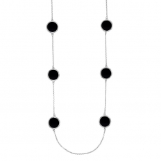 Sautoir en argent 925/1000 rhodié orné de ronds en Agate noire