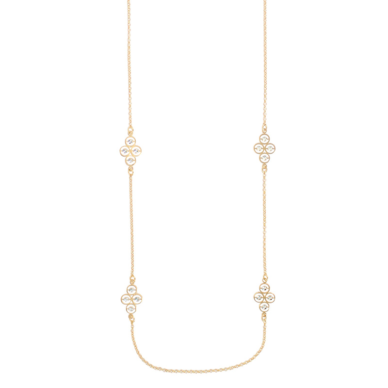 Sautoir étoiles dans ronds aspect diamanté maille jaseron, argent 925/1000 doré