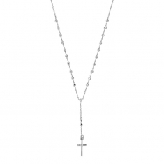 Sautoir GYSPY MARIA en argent 925/1000 rhodié avec boules lisses et petite croix