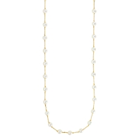 Sautoir laiton doré orné de perles de Majorque blanches 8mm