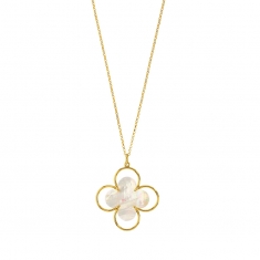 Sautoir MADRE PERLA en Argent 925/1000 doré avec motif fleur en nacre